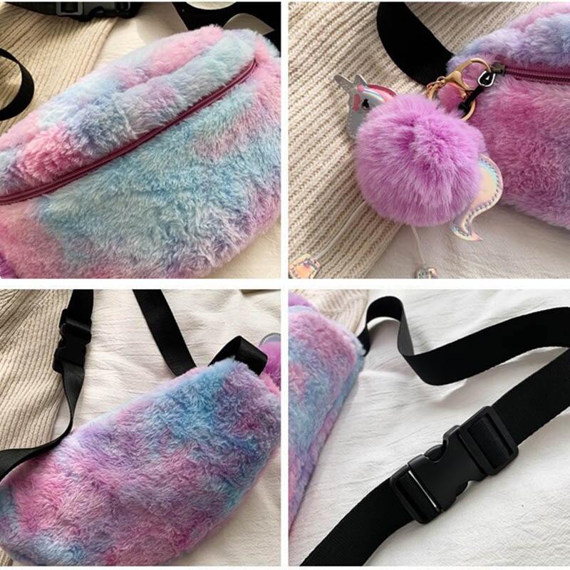 Inverno de veludo feminino fanny pack moda colorido de pelúcia pacote de cintura novo estilo saco de peito designer feminino bolsa crossbody