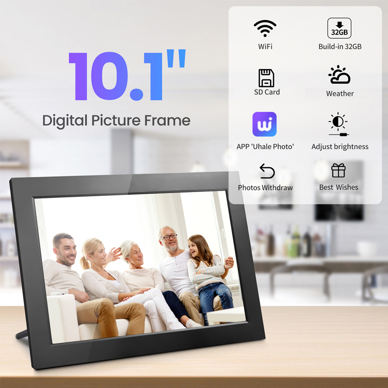 Digital bilderamme 10.1 tommer 32g wifi fotoramme 1280 x 800 hd ips berøringsskjerm automatisk rotasjon bildedeling via app dekorativ