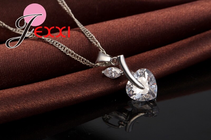 Romantische Crystal Heart Sieraden Set 925 Sterling Silver Cubic Zirkoon Cherry Ketting Oorbel Romantische Bruiloft Sieraden Set