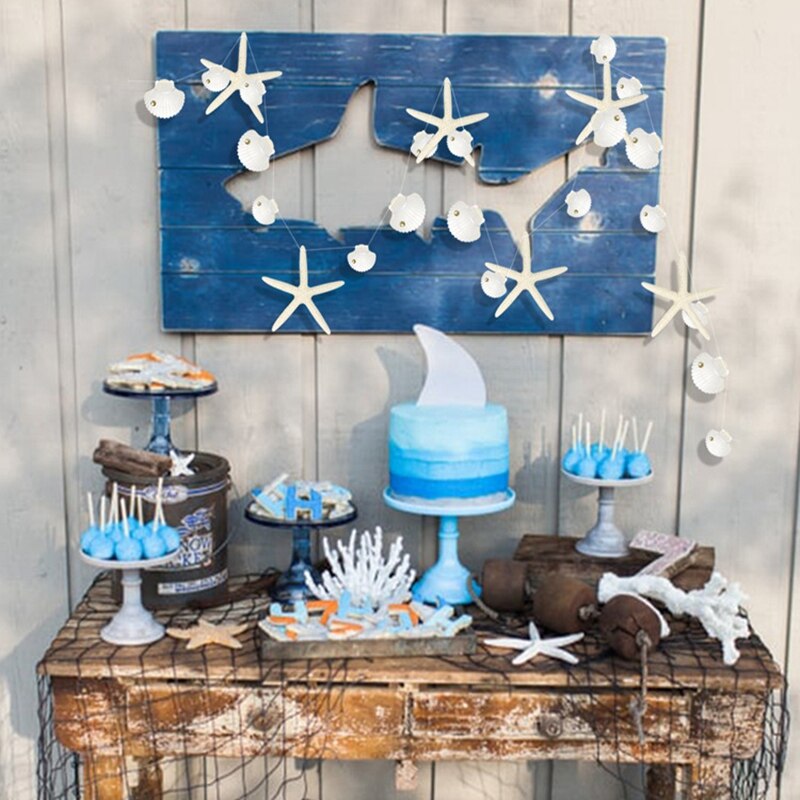 Guirnalda de papel de estrella de mar de concha blanca, cartel colgante para Baby Shower, temática de sirena, cumpleaños, , decoración de boda