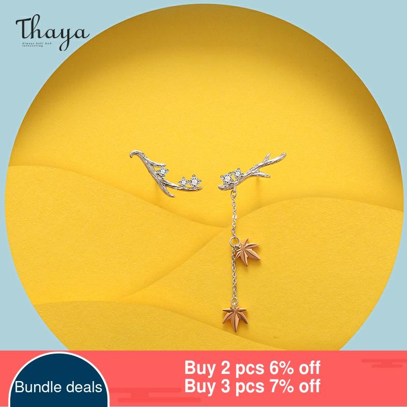 Thaya argent couleur boucles d'oreilles Branches feuille d'érable Rose or boucles d'oreilles pour les femmes bijoux fins