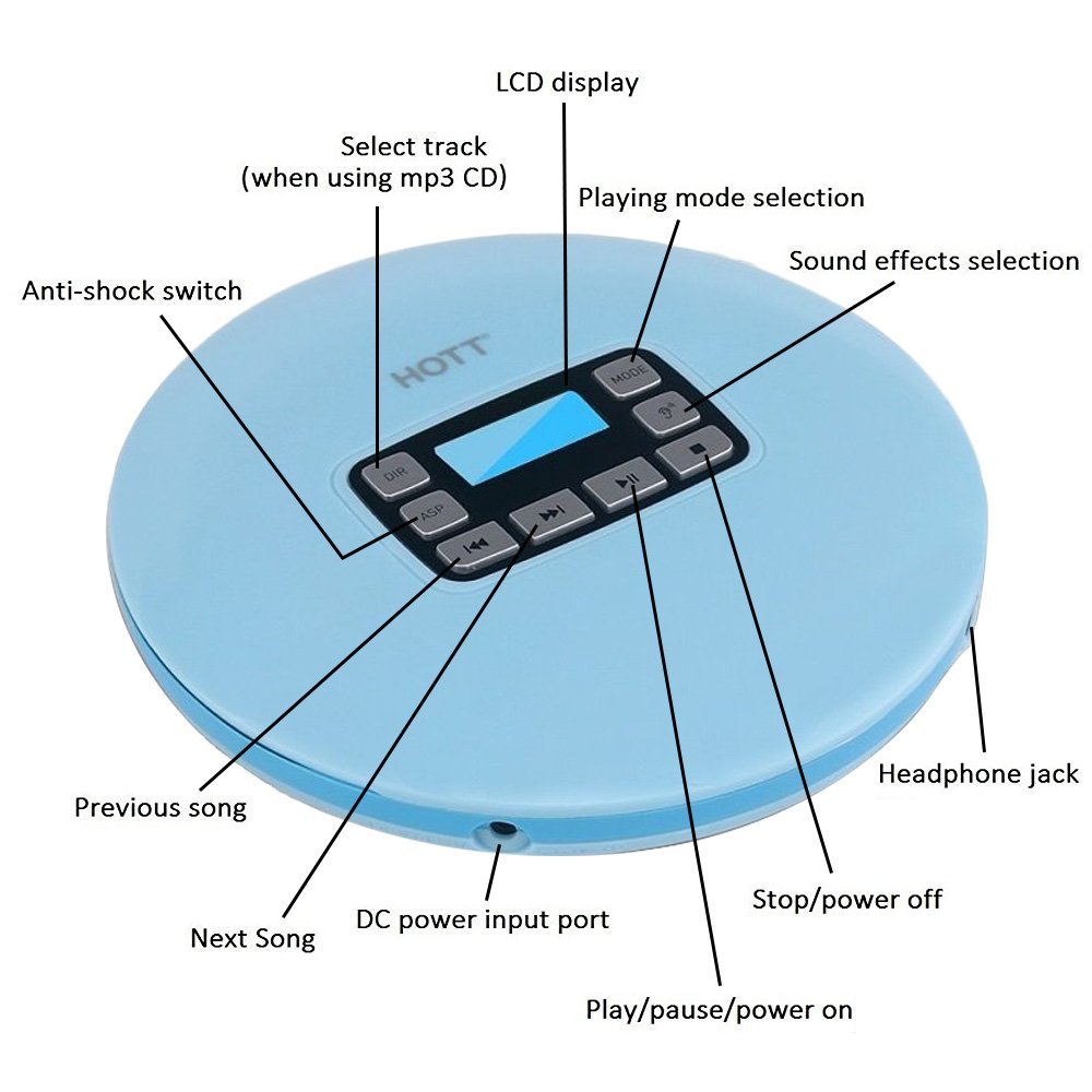 Portable Compact CD Player Support CD-R/CD-RW/MP3, Compact Disc CD Players With LCD Display, Electronic Skip Protection Shock