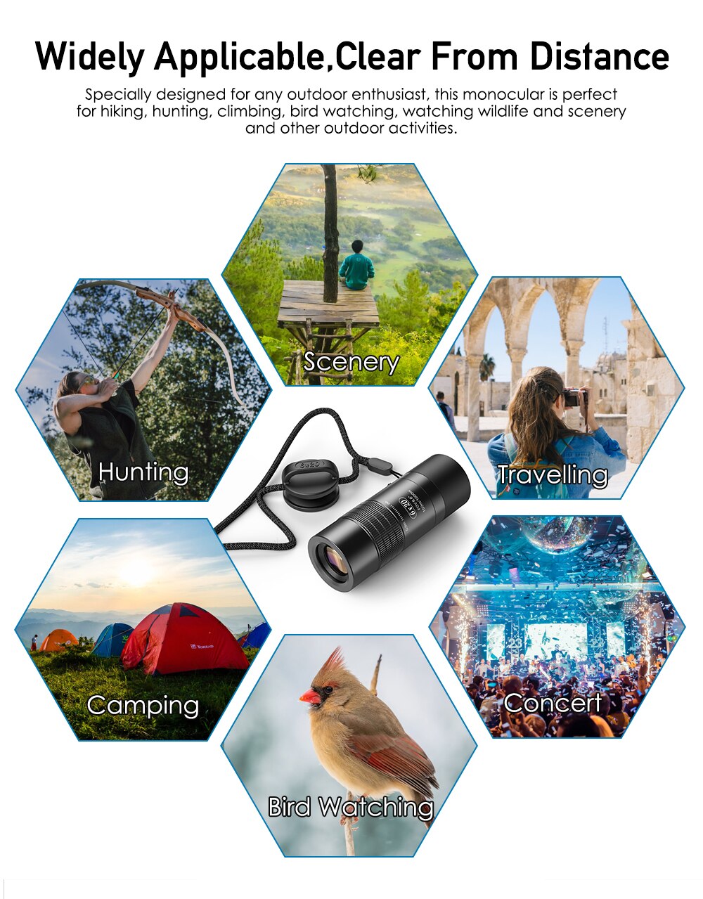 Apexel Monoculaire 6X20M Close Hand Focus Telescoop Glazen Lenzen BAK4 Prisma Met Lanyard Voor Birdwatching Reizen Vergroting