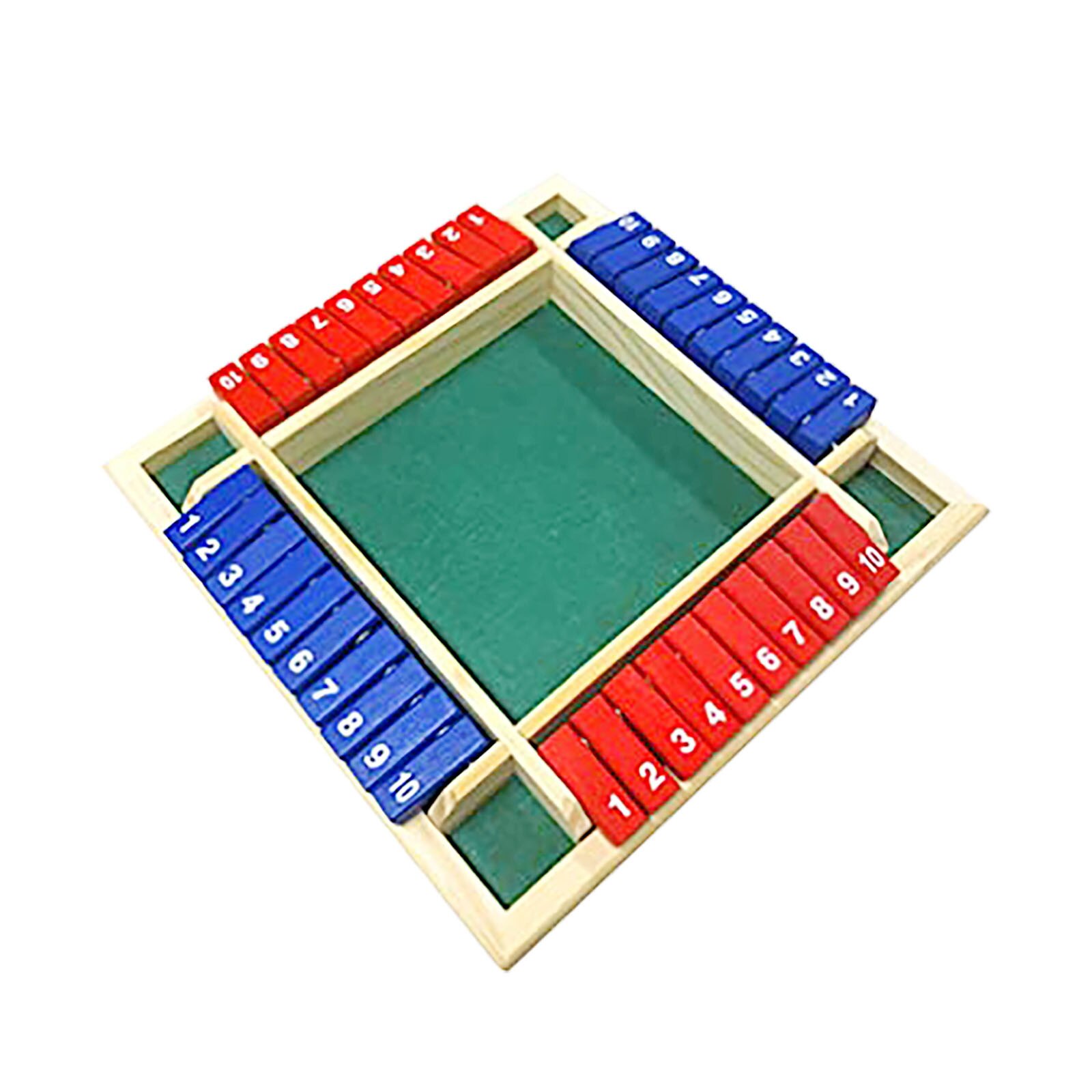 Shut The Box Dice Board Traditional Four Sided Wooden 10 Number Pub Bar Board Dice Game Set for 4 People Pub Bar Party Supplies: Colorful