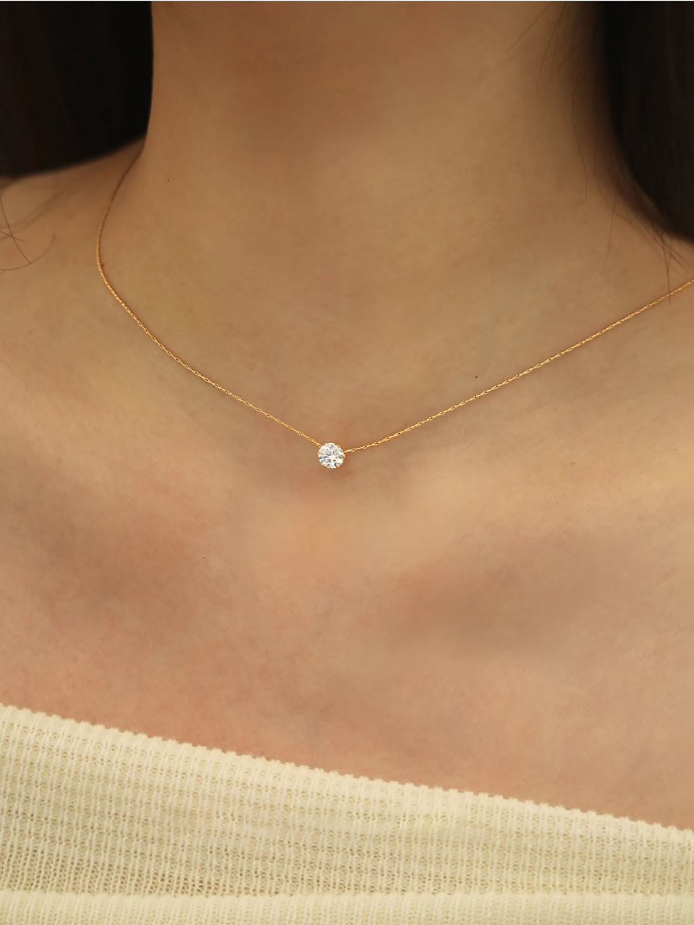 Peri'sbox-collar con dije de circonita solitario minimalista y delicado, cadena de acero inoxidable antideslustre, collar redondo de piedra Cz transparente,: Color amarillo dorado claro