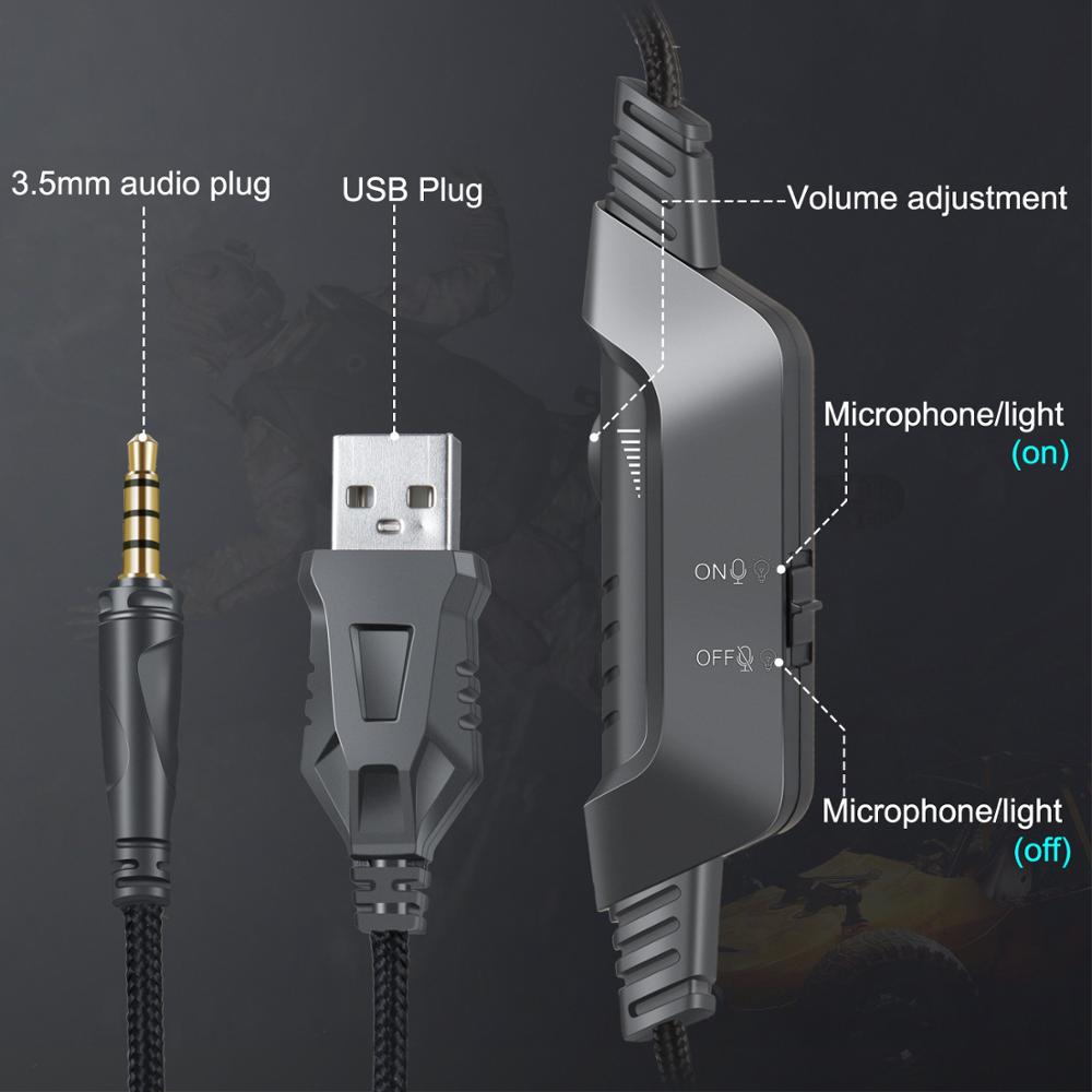 ONIKUMA K6 słuchawki gamingowe PS4 zestaw słuchawkowy casque przewodowy komputer Gamer Stereo z mikrofonem światła RGB dla XBox One/Laptop