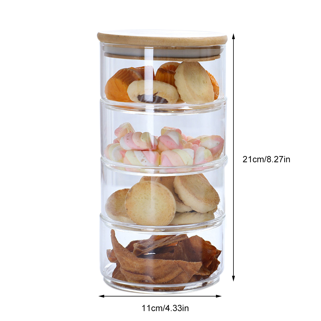 1-4 Tier Stackable Glass Apothecary Jar Kitchen Candy Cookie Storage Containers with Lid - Transparent