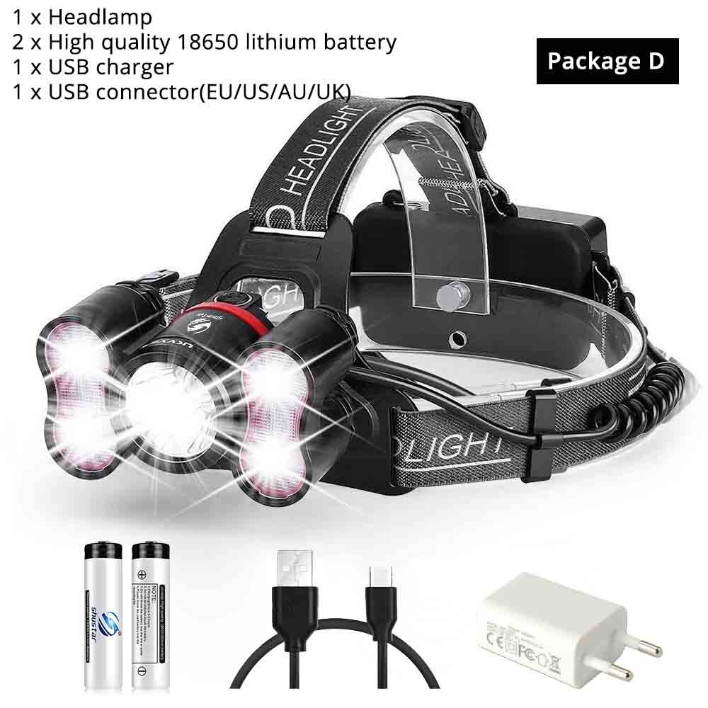 Super helle LED Scheinwerfer 1 x T6 + 40 x 2835LED Scheinwerfer 4 beleuchtung modi Mit intelligente licht spüren Für Camping, angeln: Paket D