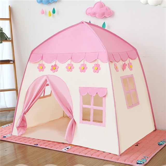 1.3M Portable Kids Tent Princess Castle Hang Pop up Children Teepee Tent Play Tent Birthday Christmas: Pink