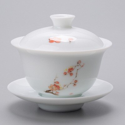 120ml di porcellana bianca avorio GaiWan dipinto a mano paesaggio tè zuppiera ciotola in ceramica con coperchio Sopera latte Oolong tè Kung Fu Teaset: D
