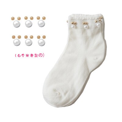 Black/White Korean Reto Pearl Socks Women Elastic Cotton Handmade Meias Socks Harajuku Calcetines Mujer: E