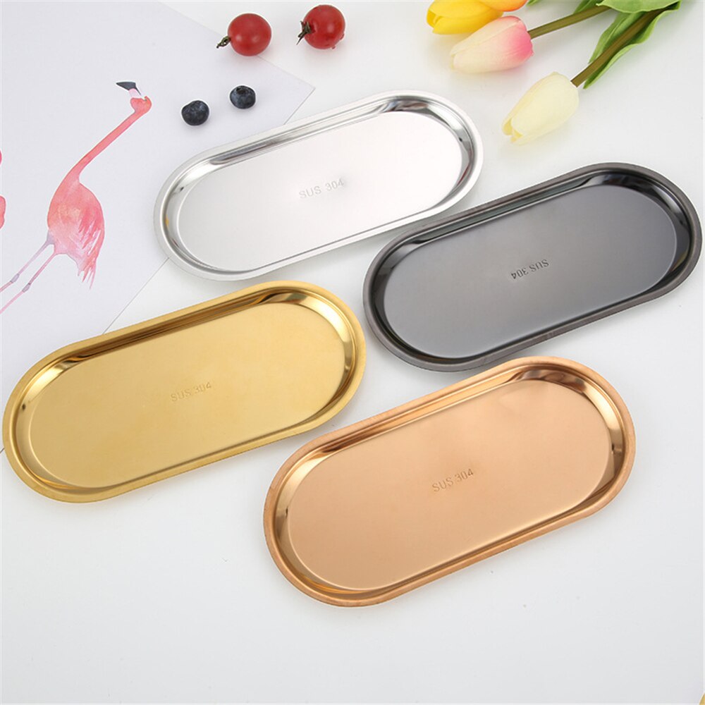 Plateau de stockage de parfum cosmétique de luxe en acier inoxydable, assiette de décoration de plat, plateaux bijoux anneau pain Dessert noir 1 pièces