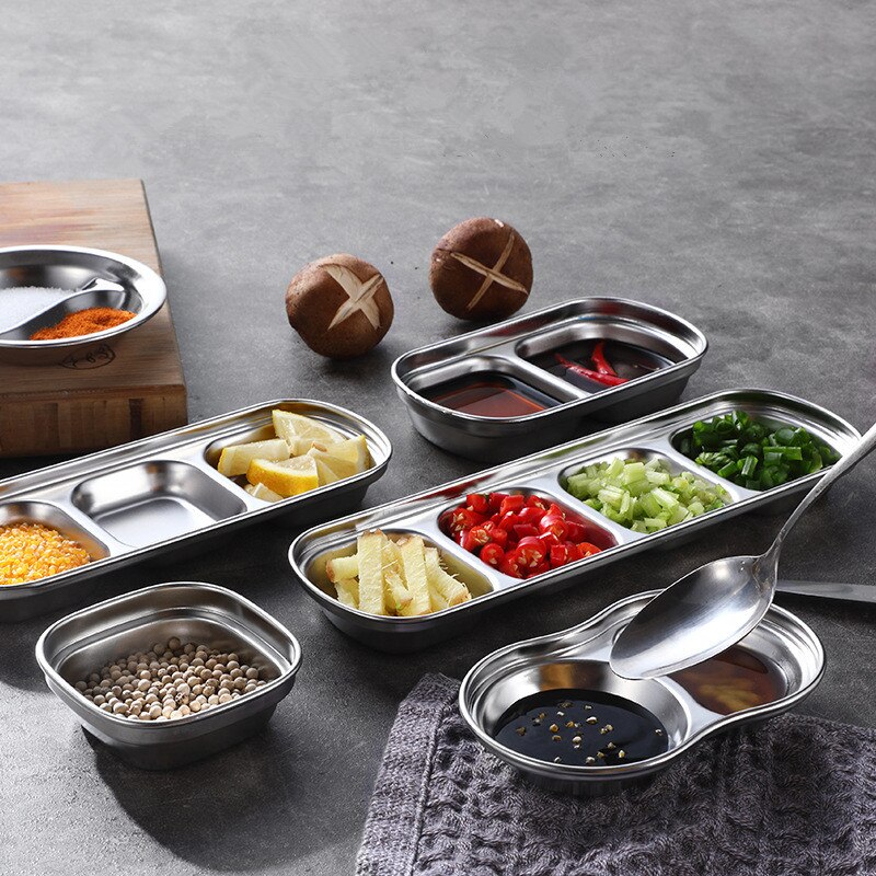 Sauce Dish Appetizer Serving Tray 304 Stainless Steel Sauce Dishes Spice Plates Kitchen Supplies Plates Spice Dish Plate