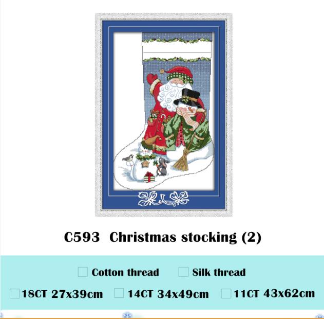 Christmas stocking (2) cross stitch kit DIY hand embroidery set craft handmade needlework: Dark Grey / 11ct print canvas