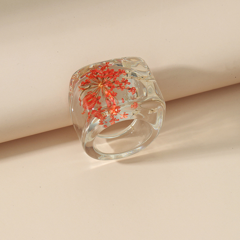 Anillo grande de resina para mujer, joyería de lujo con flores secas acrílicas transparentes, para mujeres