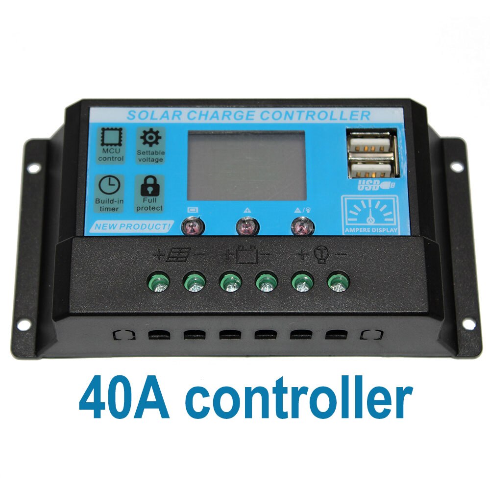 solar charge controller 10A 20A 30A 12v/24v home solar panel kit solar regulator for with dual USB port: 40A solar controller