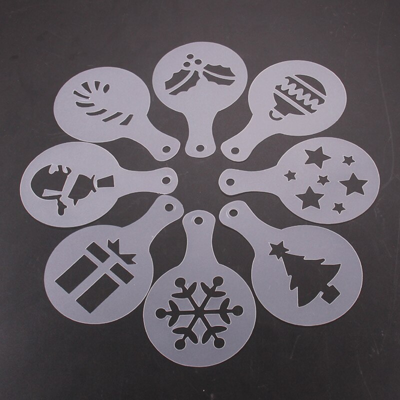 8pcsPcs/set Plastic Frothing Coffee Pitcher Pull Flower Template Mold Barista Stencils Decorating Tool Art Milk Froth Cappuccino: C