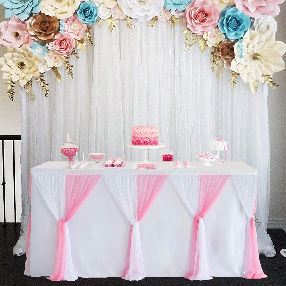 Metermall stribe stil bord nederdel til rundt rektangel bord baby brusere fødselsdagsfest bryllup indretning bord nederdel duge: L6 / Hvid lyserød