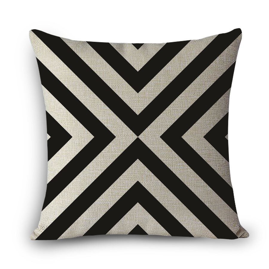 Cojines decorativos para el hogar, cubierta de asiento de lino con estampado cuadrado europeo, negro geométrico, blanco, vintage