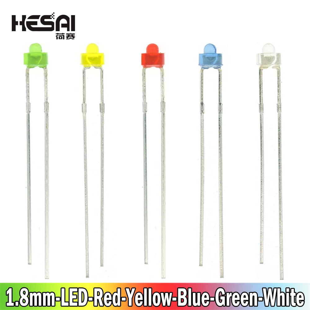 100PCS/lot 1.8mm LED Diode Light Diffused Assorted Kit Green Blue White Yellow Red COMPONENT DIY Original: MULTI
