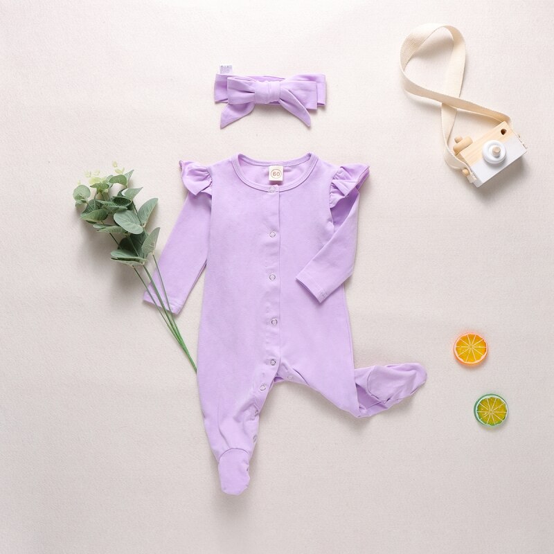 Newborn Baby Long Sleeve Rompers Footies Jumpsuit Infant Kids Homesuit Girls Boys Clothes Suit with Headwear: Z / 80