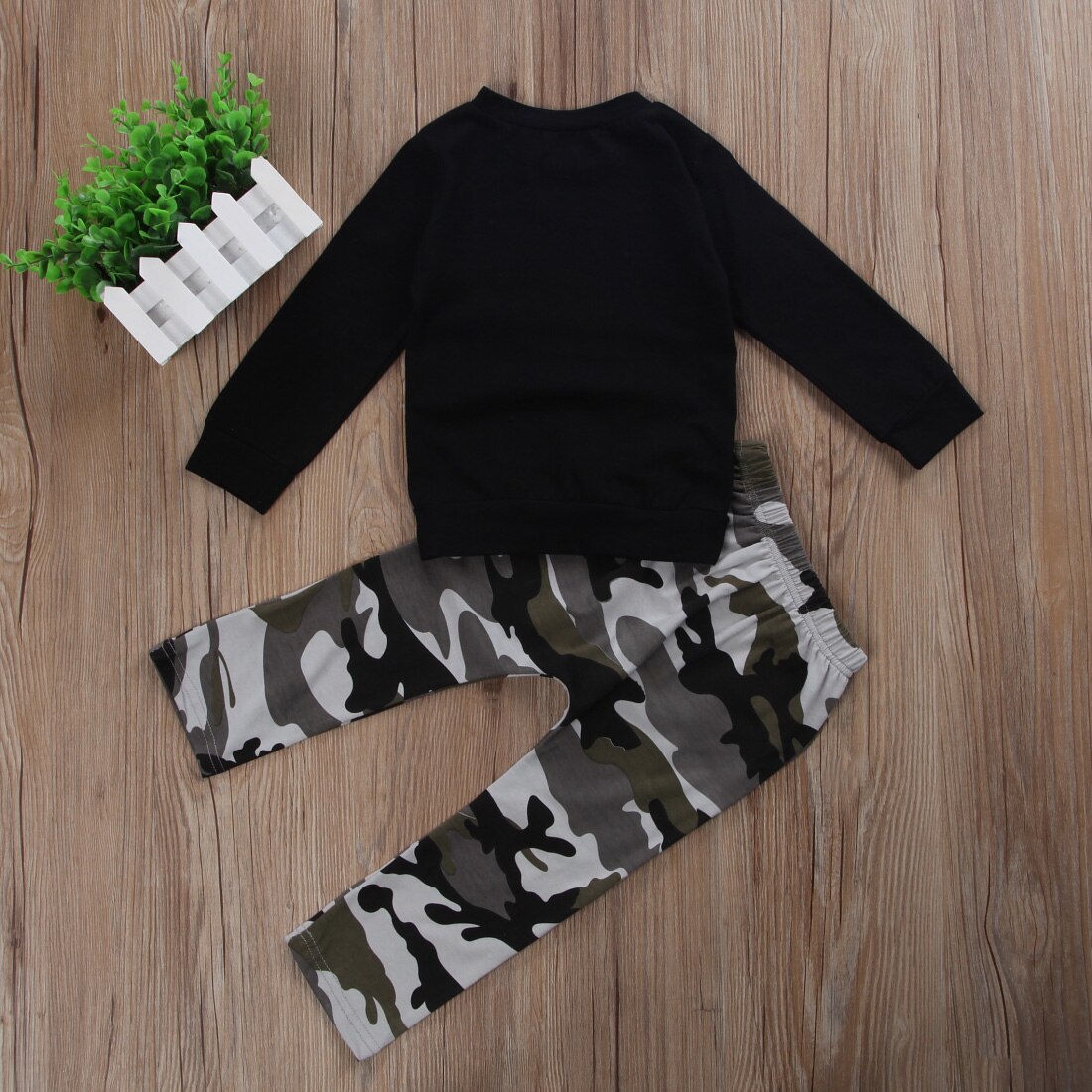 2 stks Peuter Jongen Kleding Kids Baby Jongen Herfst Outfit Lange Mouwen Zwarte Sweater Trui Camouflage Broek Goud Brief Lil koning