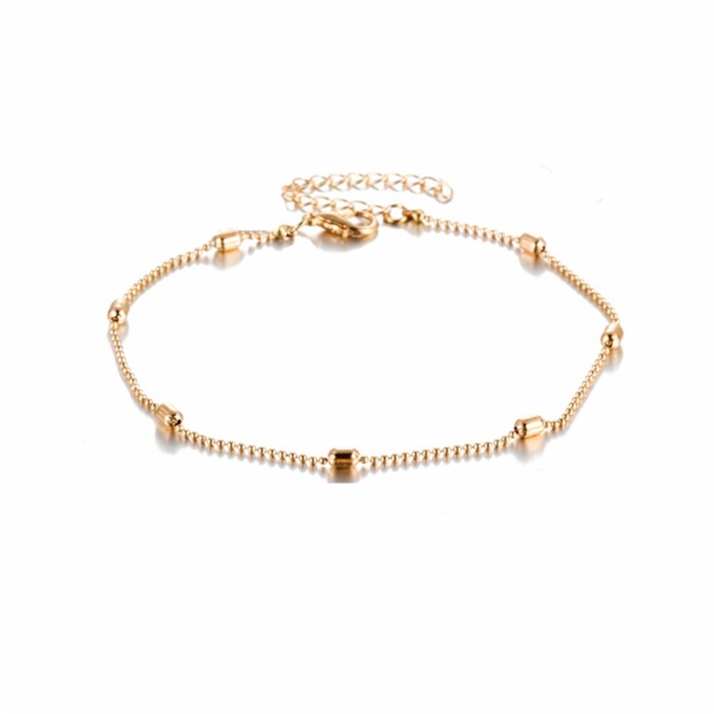 EN Female Gold Color Round Pendant Anklets For Women Pearl Bead Chain Ankle Bracelets Girls Barefoot on Leg Chain Beach Jewelry: ENS197214-3