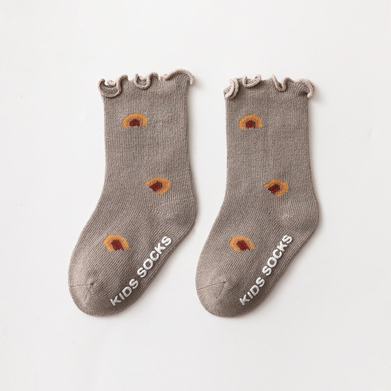 Calcetines de algodón suave con encaje rizado para bebé, medias de silicona con estampado de flores bonitas, antideslizantes para otoño e invierno, para recién nacidos, artículos para niños de 0 a 5 años: 4 / M 1-3 years old