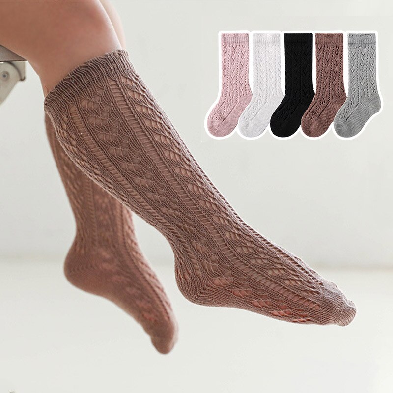 Chaussettes hautes en maille pour bébé fille, couleur unie, ajouré, longues, respirantes, pour enfant en bas âge de 1 à 3 ans