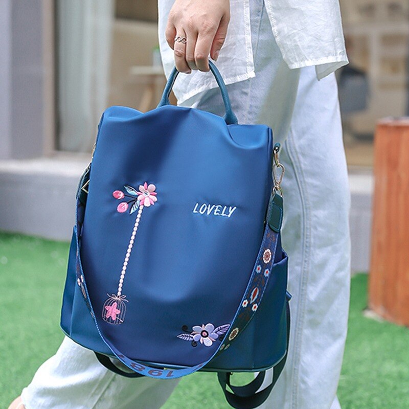 Estilo chinês flor bordado mochila sacos de escola primavera verão ao ar livre viagem bagpack para adolescente à prova dwaterproof água 2021