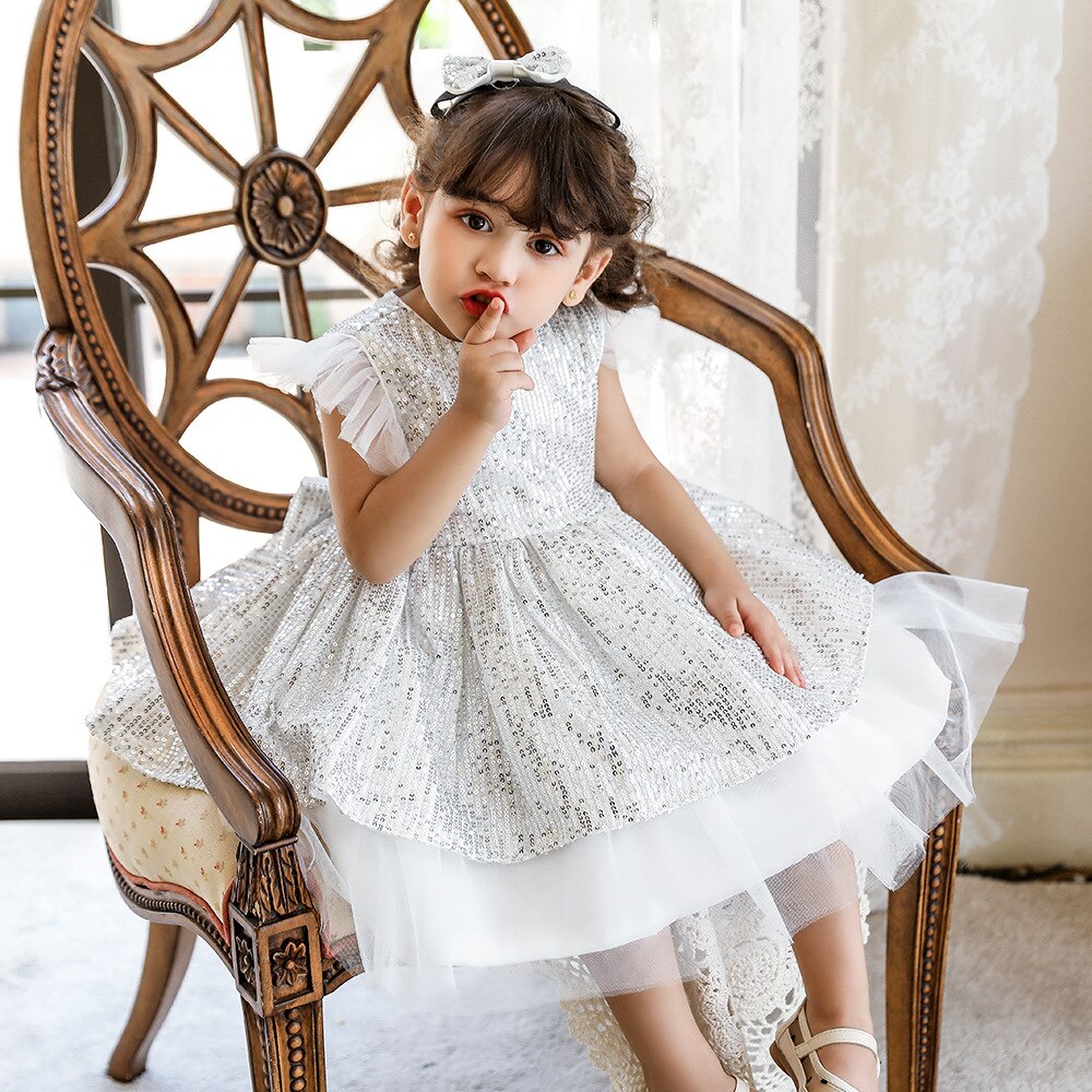 Vestido plateado de Navidad para niñas pequeñas, traje de lentejuelas para recién nacido, de cumpleaños, Año , 3 años, 1,2