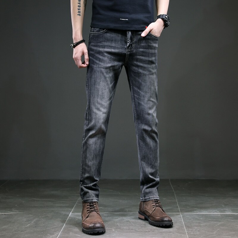 Kstun herrejeans almindeligt snit business casual straight fit mørkegrå stretchjeans til mænd gode herrebukser homme 40: 29