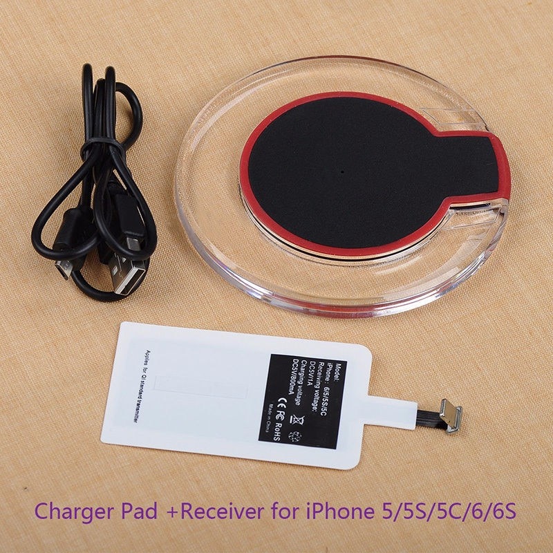 Qi Wireless Chargeing Transmitter+ Qi Receiver For Apple iPhone 4 5 5S SE 6 6S Wireless Charger Pad Kit For iPhone 7 7 Plus 8