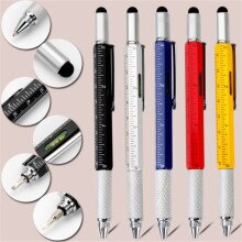 Multi Tool Pen 6 In 1 Metalen Tech Pen Met Liniaal Niveau Schroevendraaier Condensor Tip Navulbare Bubble Niveau En Heerser balpen