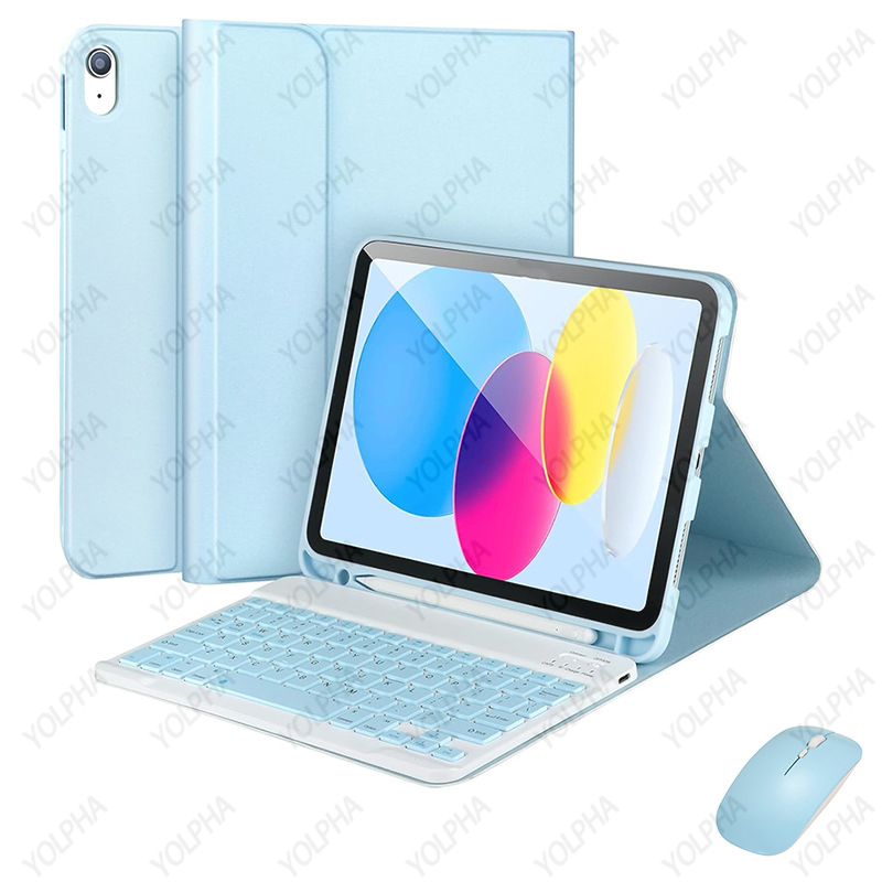 iPad 10th Generation Case with Keyboard Wireless Detachable Folio Cover Mouse Pencil Holder for iPad 10th Gen 10.9 Inch: Blue
