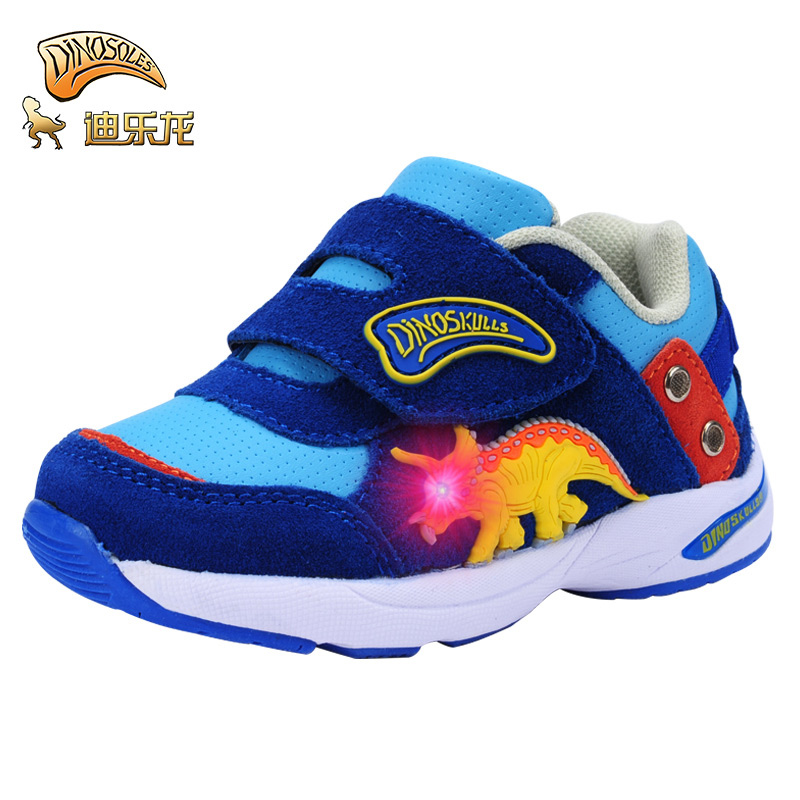 Dinoskulls dinosaurus peuters babyschoenen herfst lichtgevende sneakers jongens en meisjes kinderwandelschoenen kinderen led licht schoenen antislip: Saffier / 8