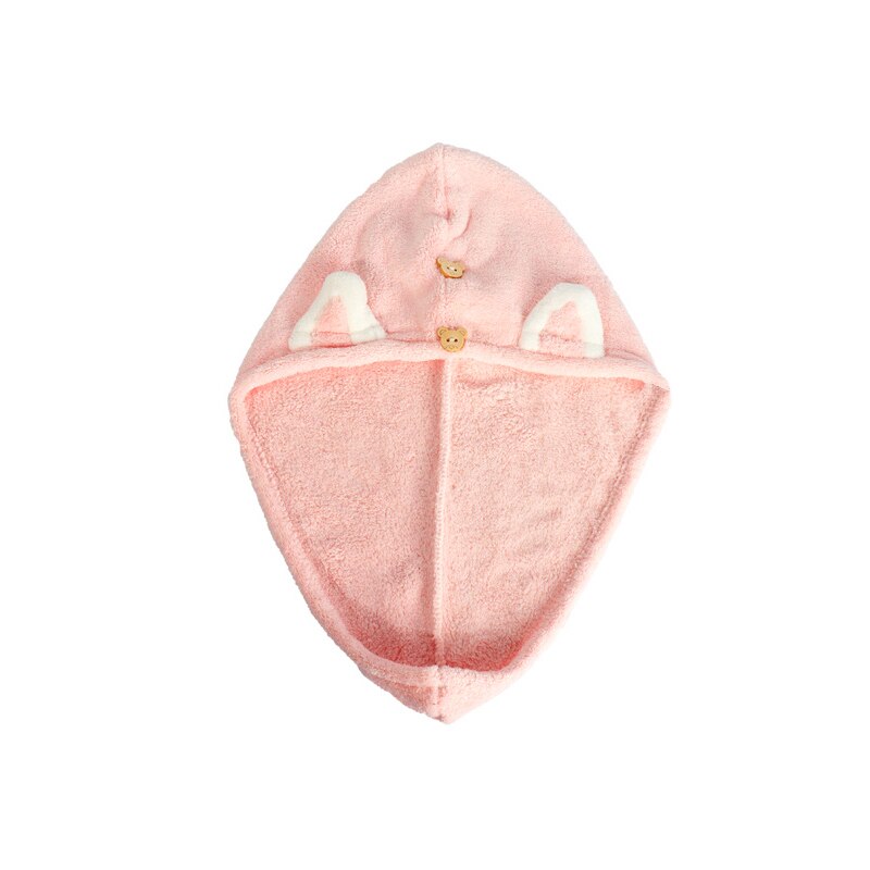 Quick Dry Hair Towels Women And Child Cute Cat Ear Super Absorption Thicker Microfiber Turban Towels With Bear Buttons: Child Pink
