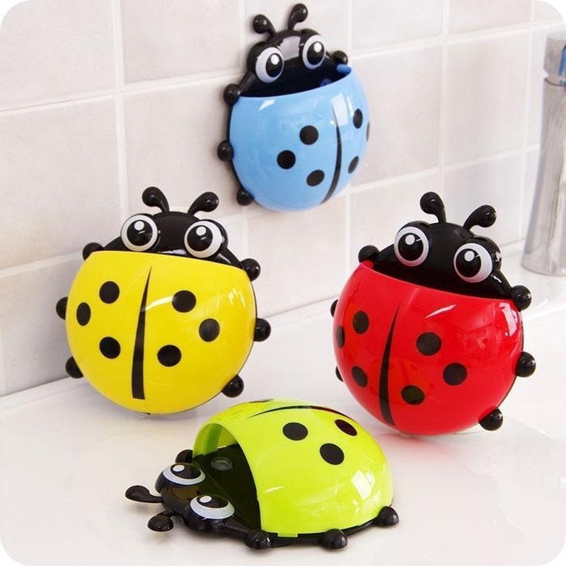 1Pcs Cute Ladybird Beetle Toothbrush Toothpaste Shelves Pencil/Pen Storage Holders &amp; Racks Children Brush Teeth Bathroom Supply