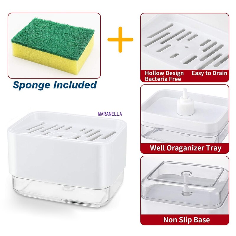 Multiful Seife Pumpe Spender Kasten Küche Gericht Flüssigkeit Seife Presse Kasten mit Schwamm Halfter Hause Reiniger Behälter 330ML