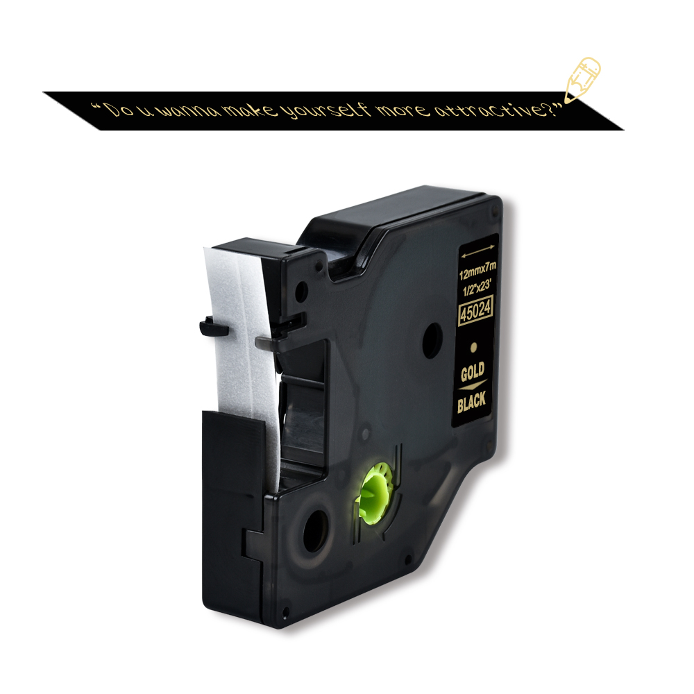 45024 Compatible Dymo D1 12mm Gold on Black Label Tape Label Ribbons Printer Ribbon for Dymo Label Manager 160 280 210