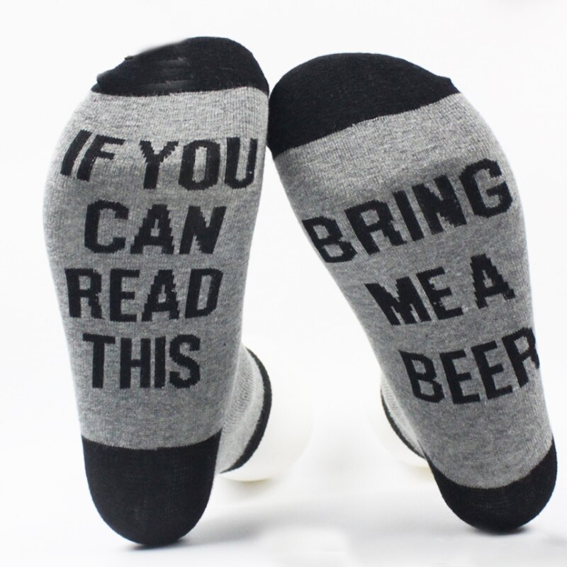 1Pair Funny Socks Autumn Spring Fall Letters Short Ankle Cotton Socks IF YOU CAN READ THIS BRING ME A GLASS OF WINE/BEER: gray