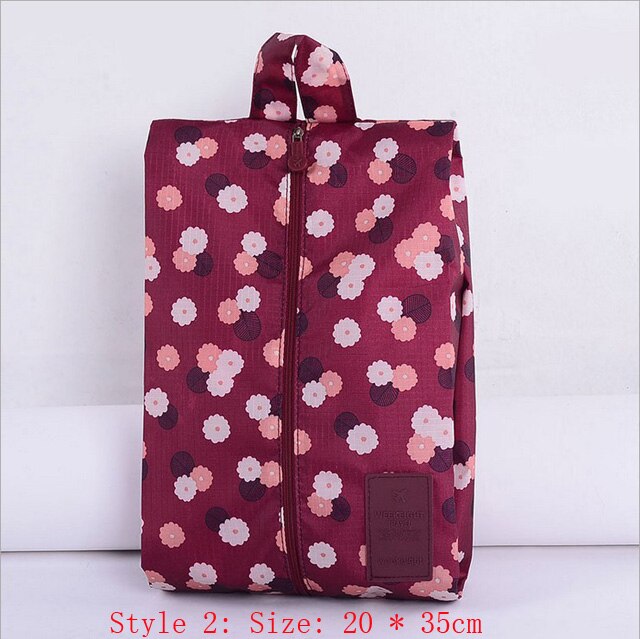 Draagbare Waterdichte Schoenen Bag Travel Opslag Pouch Pocket Verpakking Cubes Handvat Nylon Rits Organisator Schoen Tas z30-1: Style2 Red flower