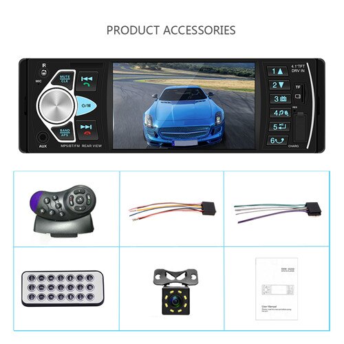 Radio Car 4.1 inch 1 Din Car Radio Audio Stereo AUX FM Radio Station Bluetooth Autoradio Support