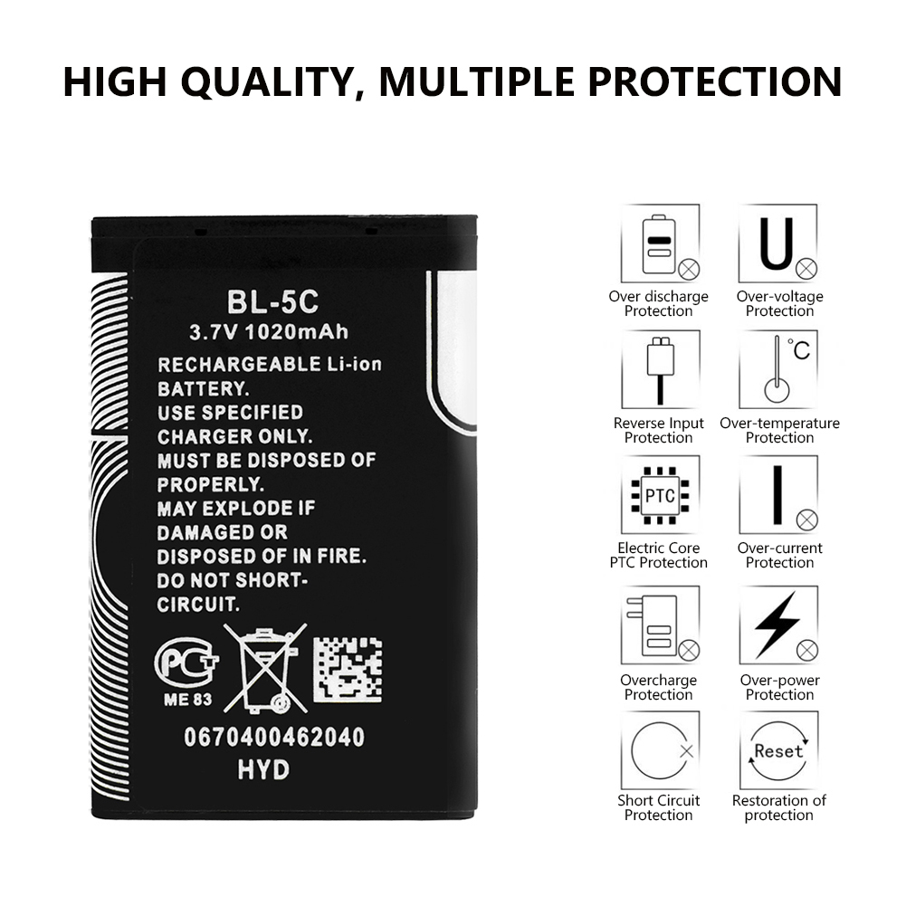 Batería de BL-5C li-po BL-5C Original 3,7 V 1020mAh para Nokia 2280 2300 2600 2610 3100 3105 3120 3125 3230 3555 3600 3610