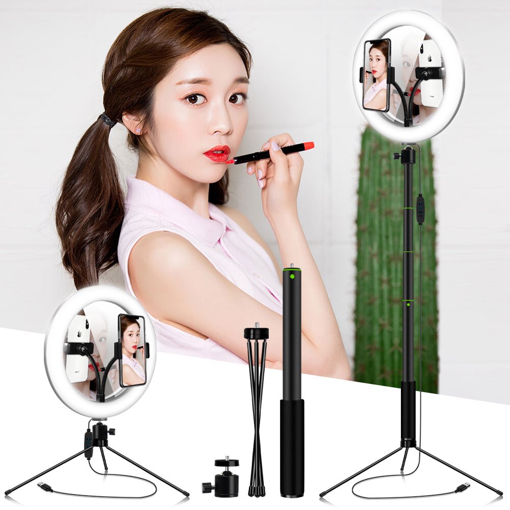 Ring Light with Phone Holder - 1.5M Tripod Stand - LED Selfie Makeup Mirror Lamp - USB Powered