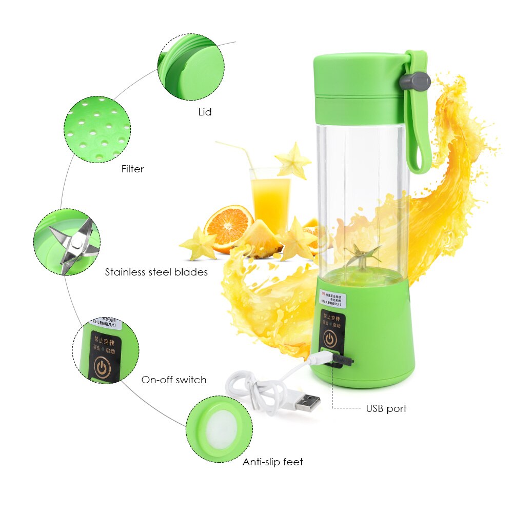 6 Blades Portable Blender Electric Blender USB Rechargeable Juicer Cup Mix Extractor Fruit Smoothie Maker Cup Bottle and Cover