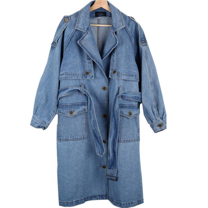 Trench Coat Women Loose denim trench coat female long single-breasted Outwears