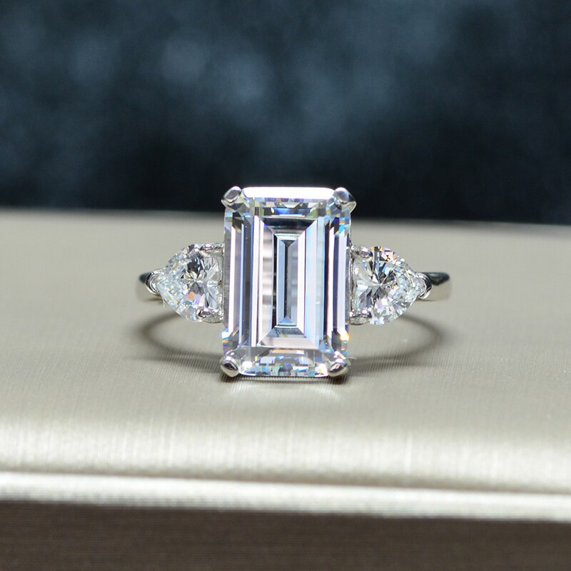 OEVAS, anillos de boda de circón brillante con diamantes de alto carbono de 7 quilates para mujer, joyería de de 100% Plata de Ley 925 de: Blanco / 5