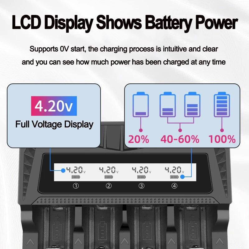 LCD Display Battery USB Charger 1/2/4 Slots For 18650 4.2V Rechargeable Lithium Battery For 1.2V NI-MH AA / AAA Battery Charger