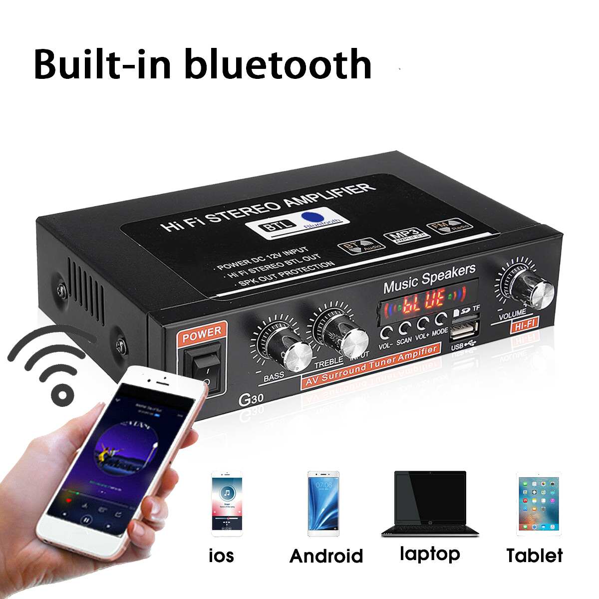 G30 12V 220V 2 Channel Hifi Stereo Audio Auto Versterker Car Audio Bluetooth Digitale Krachtige Auto Versterker Voor subwoofer
